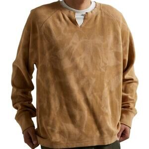 UO BDG Bleached Marble Thermal Long Sleeve Tee Tie Dye Waffle Split Neck Brass S